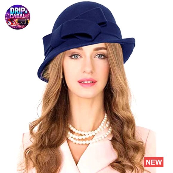Wool Felt Bucket Hat with Feather and Mesh Fascinator for Women main image 4